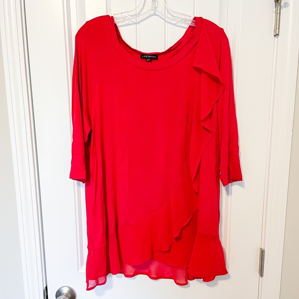 LB 14/16 red flouncy ruffles 3/4 shirt - EUC